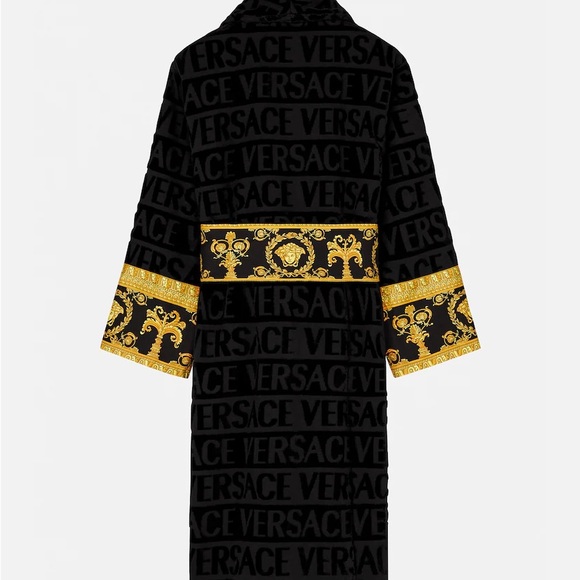 🔥Versace I 🖤 Baroque Robe XL Black Gold NEW $825 Retail Bundle - Picture 2 of 9